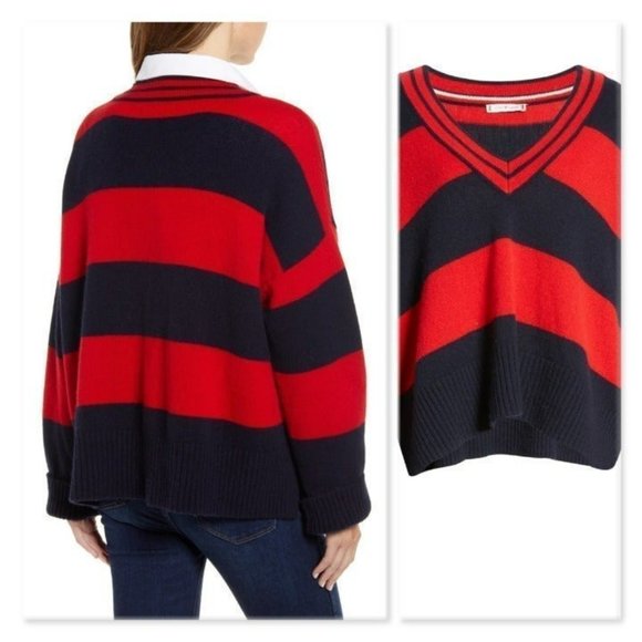 Tommy Hilfiger V-Neck Stripe Sweater - Picture 3 of 12